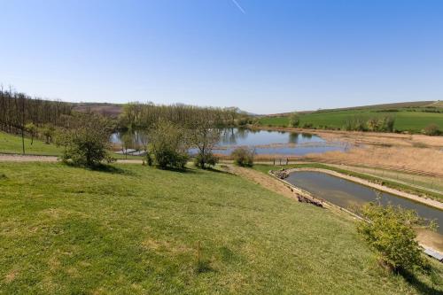 a view of a river with a grassy field at Apartmány na Farmě in Kurdějov