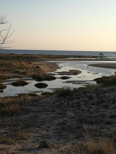 a beach with puddles of water and the ocean at Casa Gialla in Torre Pali 