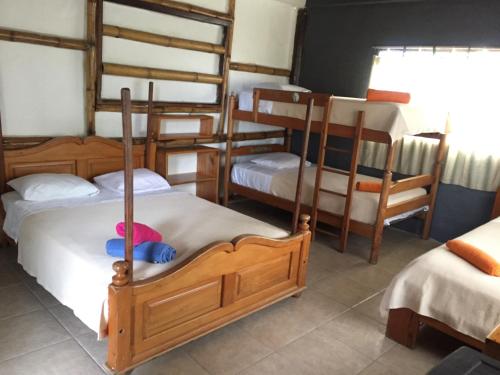 a group of bunk beds in a room at La Facha Hostal Restaurant Surf in Mompiche
