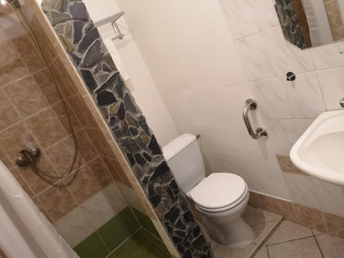 a bathroom with a toilet and a sink at Penzion-Cukroška in Hlušovice