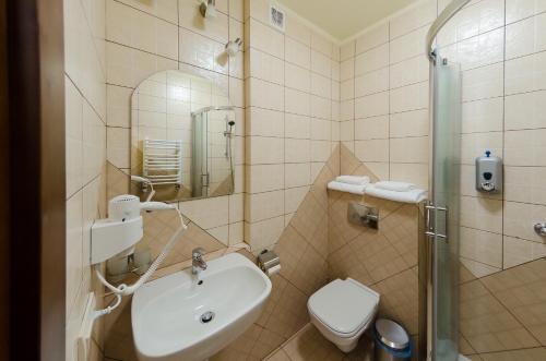 a bathroom with a sink and a toilet at Hata Hutsula in Mykulychyn