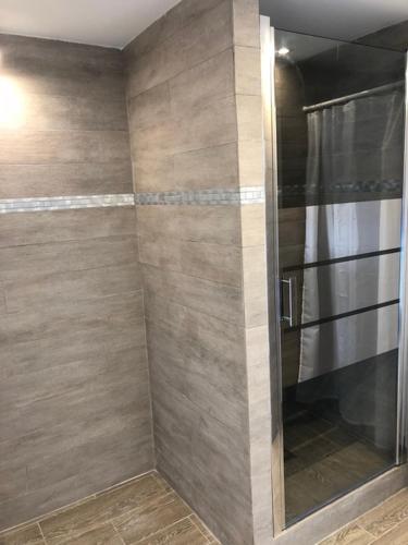a shower with a glass door in a bathroom at Appartement Du Lac in Hossegor