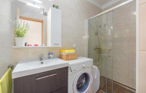 La salle de bains est pourvue d'un lave-linge et d'une douche. dans l'établissement HH Korsa with shared pool, à Sveti Lovreč Pazenatički