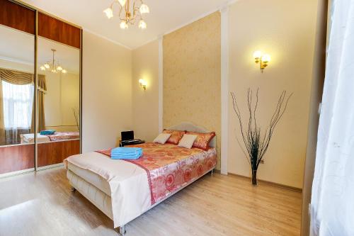 ヴィボルグにあるW Apartaments Krepostnaya 12のベッドルーム(ベッド1台、大きな鏡付)
