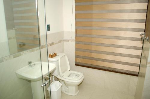 a bathroom with a toilet and a sink at Nativa suites in Cochabamba