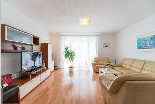 sala de estar con sofá y TV de pantalla plana en Apartments Sena, en Bol