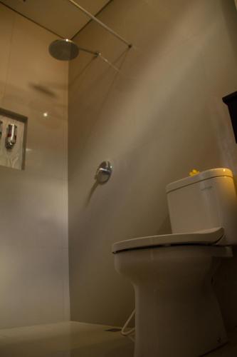 a bathroom with a toilet and a shower at Mandhasativa Homestay in Singaraja