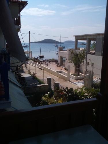 a view from the balcony of a building at Pansion Matoula in Skiathos Town