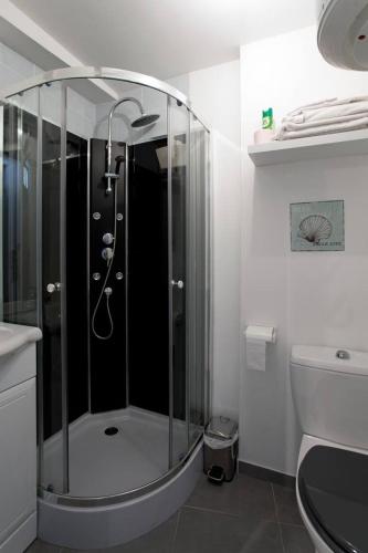 une salle de bain avec douche et toilettes dans l'établissement Studio typique et cosy climatise., à Arles