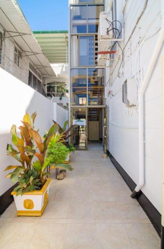 an empty corridor in an office with plants at Pleasant Stay Paramaribo in Paramaribo