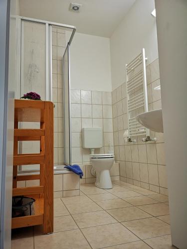 a bathroom with a toilet and a sink at Golfcentrum Schloss Karnitz Rügen in Garz