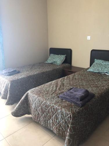 Apartment in Polis Neo Chorio في بوليس خريسوخوس: سريرين في غرفة بسريرين