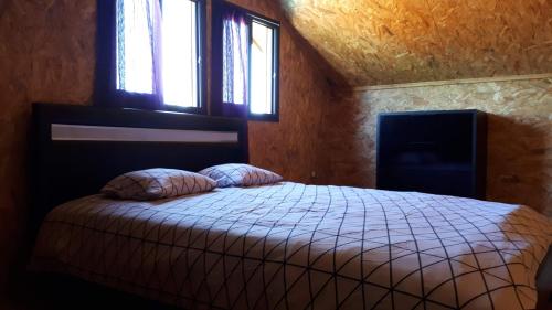 1 dormitorio con 1 cama con 2 almohadas en Villa saisonnière chez dédé, en Saint-Joseph