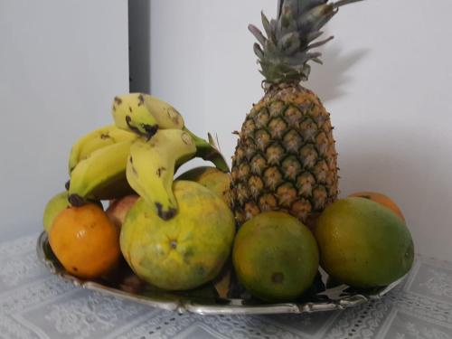 a plate of fruit with a pineapple and other fruits at Residencial Fran Chiattone in Natal