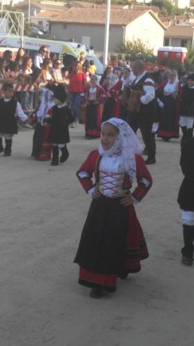 a group of people in costumes walking in a crowd at Sa Mendula in Bonorva