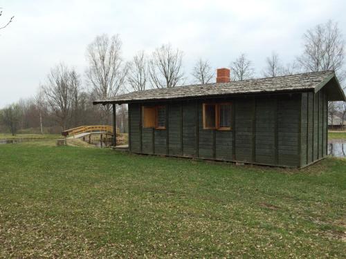 a small green house in a field of grass at Līgatnes Zemturi in Augšlīgatne