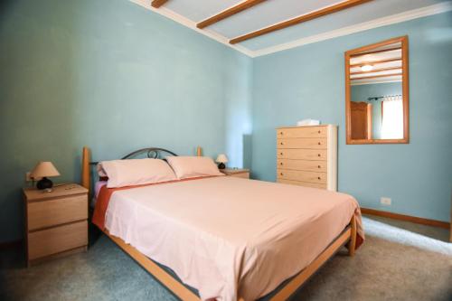 ein Schlafzimmer mit einem Bett, einer Kommode und einem Spiegel in der Unterkunft Casa Victor in La Orotava