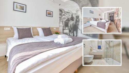 a collage of pictures of a bedroom with a bed at Lubhotel in Lublin