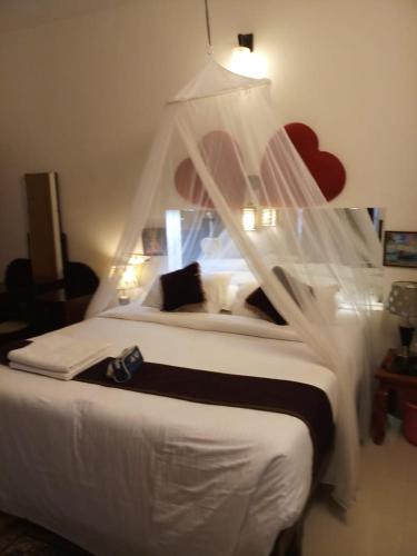 a bedroom with a large white bed with a canopy at Heavenly Homestay in Cochin