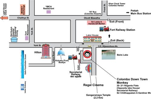 a schematic diagram of a building with a street at Colombo Downtown Monkey Backpackers Hostel in Colombo