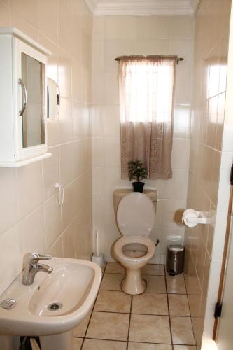 a bathroom with a toilet and a sink at Kalahari Guest House in eMalahleni
