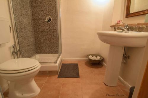 a bathroom with a toilet and a sink and a shower at L' Alcova Del Conte in Dragoni