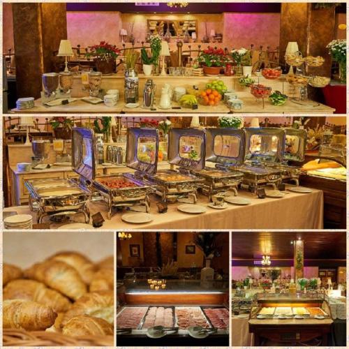 a collage of pictures of a table with bread at Apartament Alpin Poiana Brasov , etaj 8 in Poiana Brasov