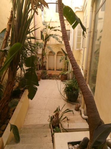 a courtyard with palm trees and plants in a building at Sliema La Loggia Suites in Sliema