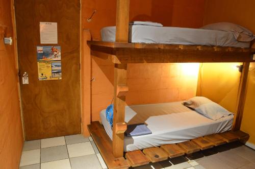 two bunk beds in a room with a door at Hostal San Pancho in San Francisco