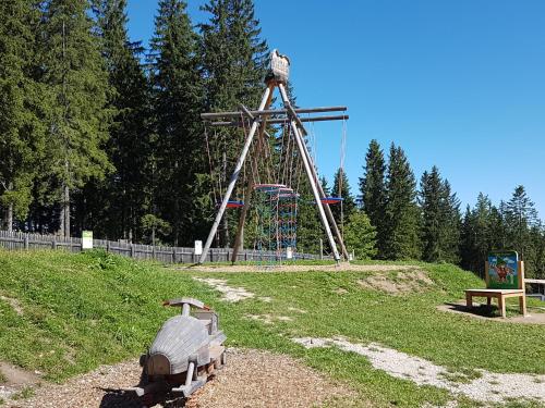 a roller coaster in a park with a playground at Apartment Mariazell Bürgeralpe in Mariazell