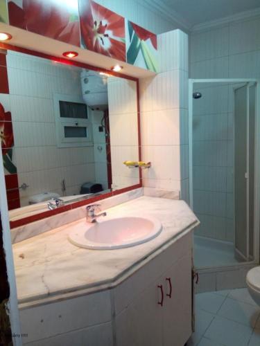 a bathroom with a sink and a mirror at Nile Star Suites &Apartment in Cairo