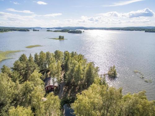 an island in the middle of a lake with a house at Säilöksen Lomahuvilat in Luhanka