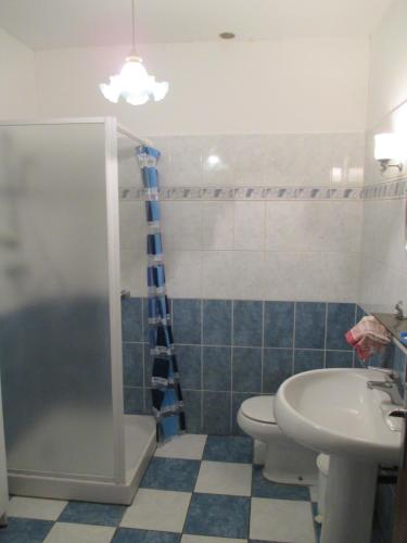 アグドにあるMaison de 2 à 6 personnes au bord de l'Héraultのバスルーム(シャワー、トイレ、シンク付)