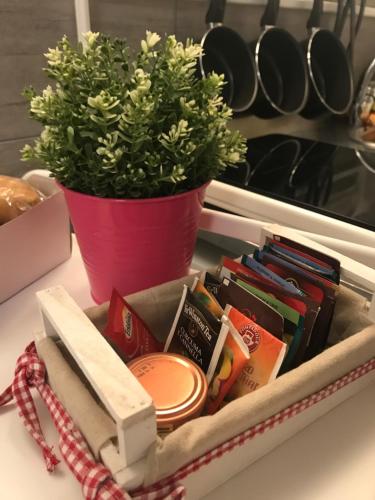a drawer filled with food and a potted plant at Casa Azzurra in Naples