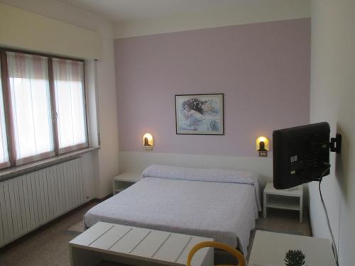 a hotel room with a bed and a tv at Hotel O'Scugnizzo 2 in Belluno