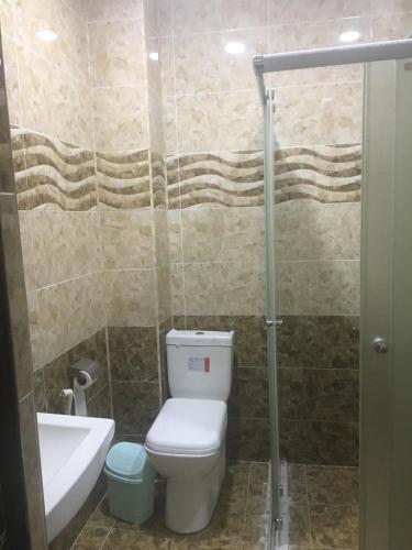 a bathroom with a toilet and a sink and a shower at Emerald House Gabala in Gabala