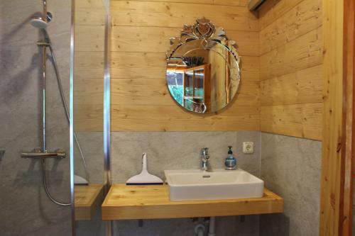 a bathroom with a sink and a mirror at Draugstein - Hütte in Grossarl