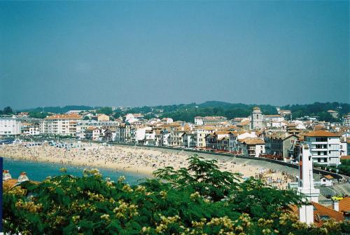 a beach with a bunch of people in the water at Hotel Agur Deneri in Ciboure