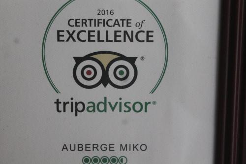 Certificat, récompense, panneau ou autre document affiché dans l'établissement Auberge Miko