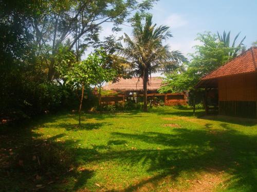 a green yard with trees and a building at Bali Beach Eco Villas Pondok Matekap in Selemadeg