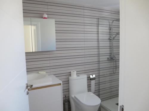 a bathroom with a toilet and a sink and a mirror at Los Gracioseros in Puerto del Carmen