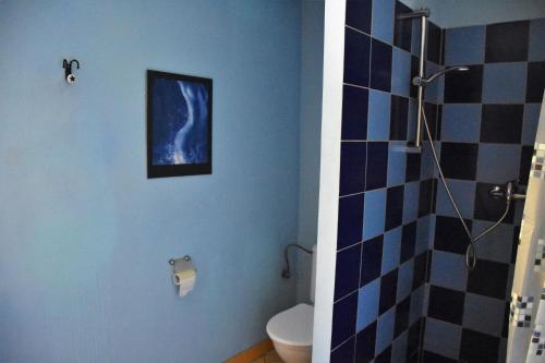 a bathroom with a toilet and a painting on the wall at Penzion Na Bělidle in Krásná Lípa