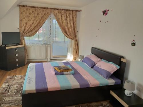 a bedroom with a bed and a window at Camere de închiriat AnneMaryy in Arbore