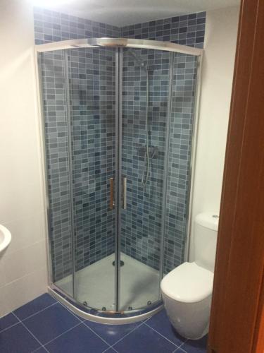 a bathroom with a shower and a toilet at Porto de Espasante -Severino Blanco in O Porto de Espasante