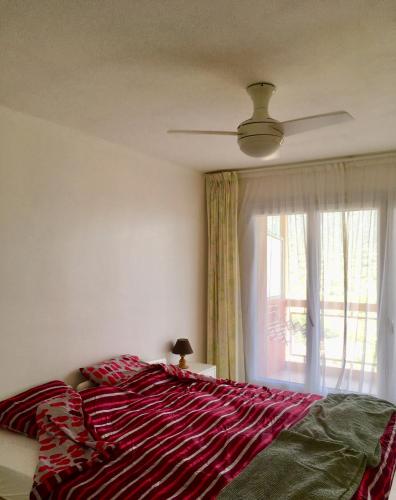 une chambre avec un lit et une fenêtre dans l'établissement Appartement Altair, au Lavandou