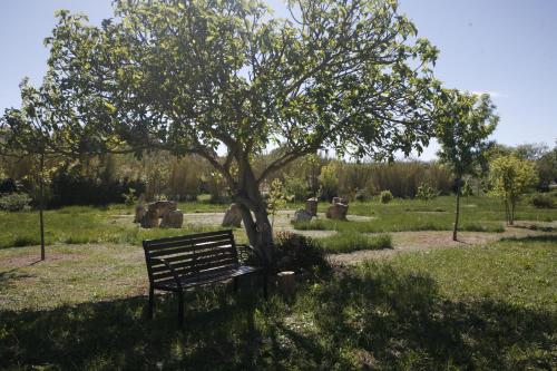 a park bench under a tree in a field at Hort de L'Aubert in Cretas
