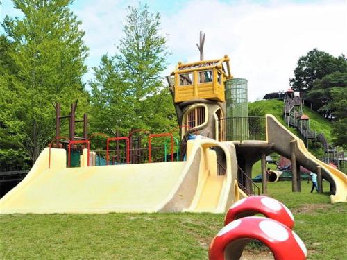 a playground with a slide in a park at Hotel Okukujikan in Daigo