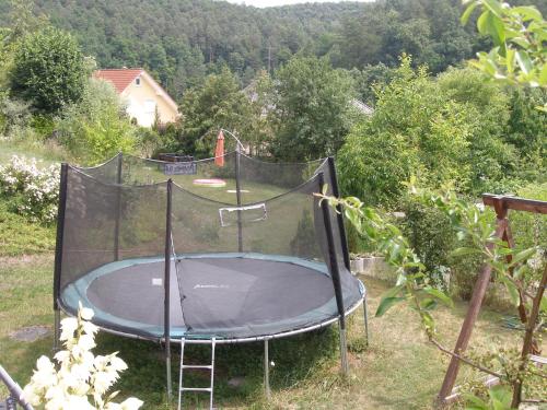 a trampoline in a yard with at Ferienwohnung Stettfeld in Stettfeld