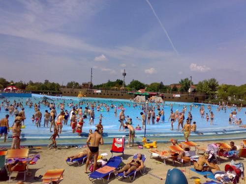 a large group of people in a swimming pool at Major Studió in Hajdúszoboszló