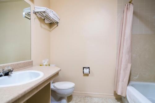 ein Badezimmer mit einem Waschbecken, einem WC und einer Badewanne in der Unterkunft Mount Peyton Resort & Conference Centre in Grand Falls -Windsor